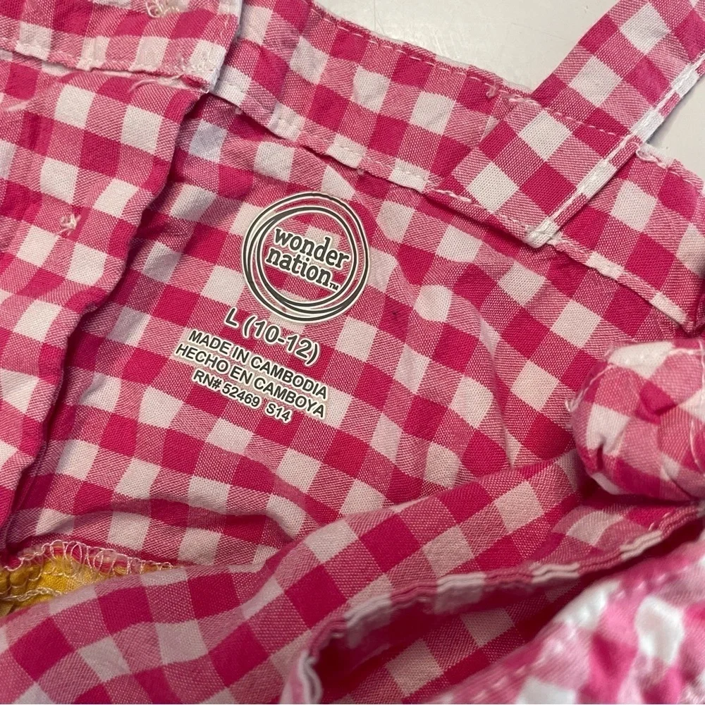 Wonder Nation L 10/12 Girls Tri Colored Checked Dress Pink Yellow Blue PRELOVED